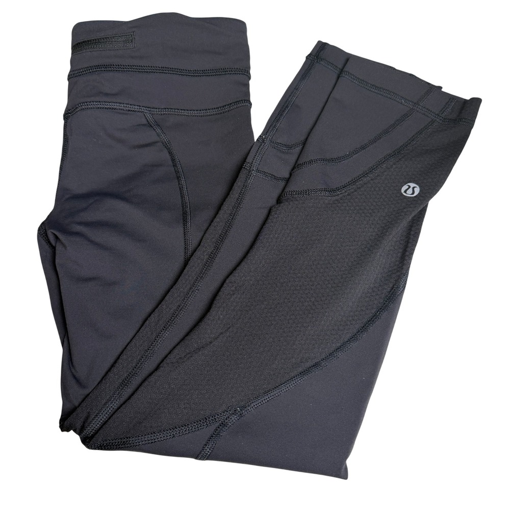 Lululemon Womens Pace Rival‎ Crop Leggings 4 Black Mesh Yoga Running Athletic